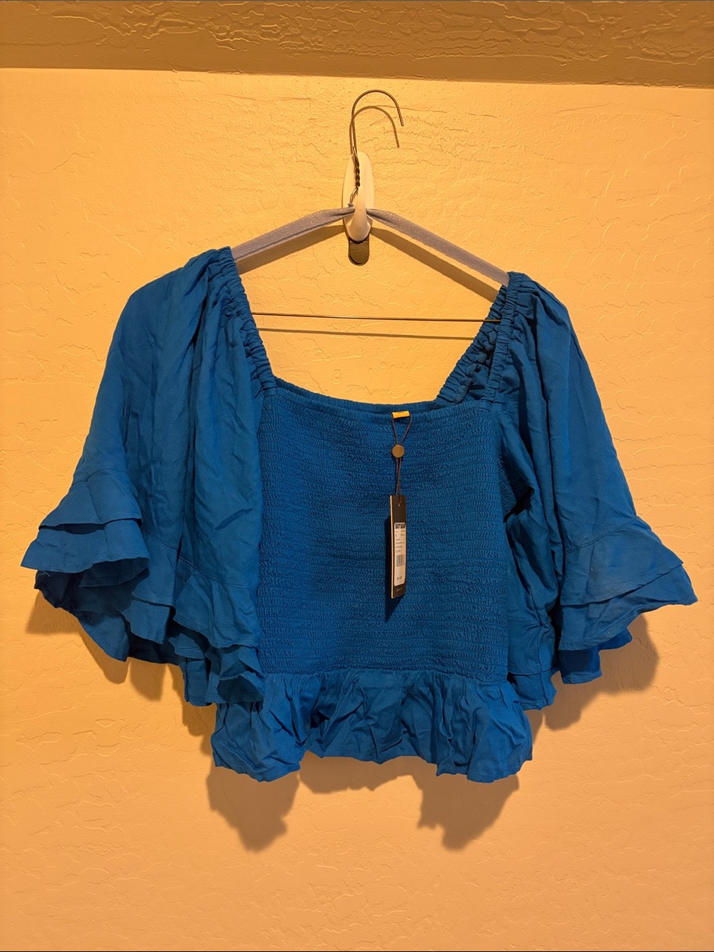 Shyanne Royal Blue Smocked Ruffle Flutter Sleeve Top
